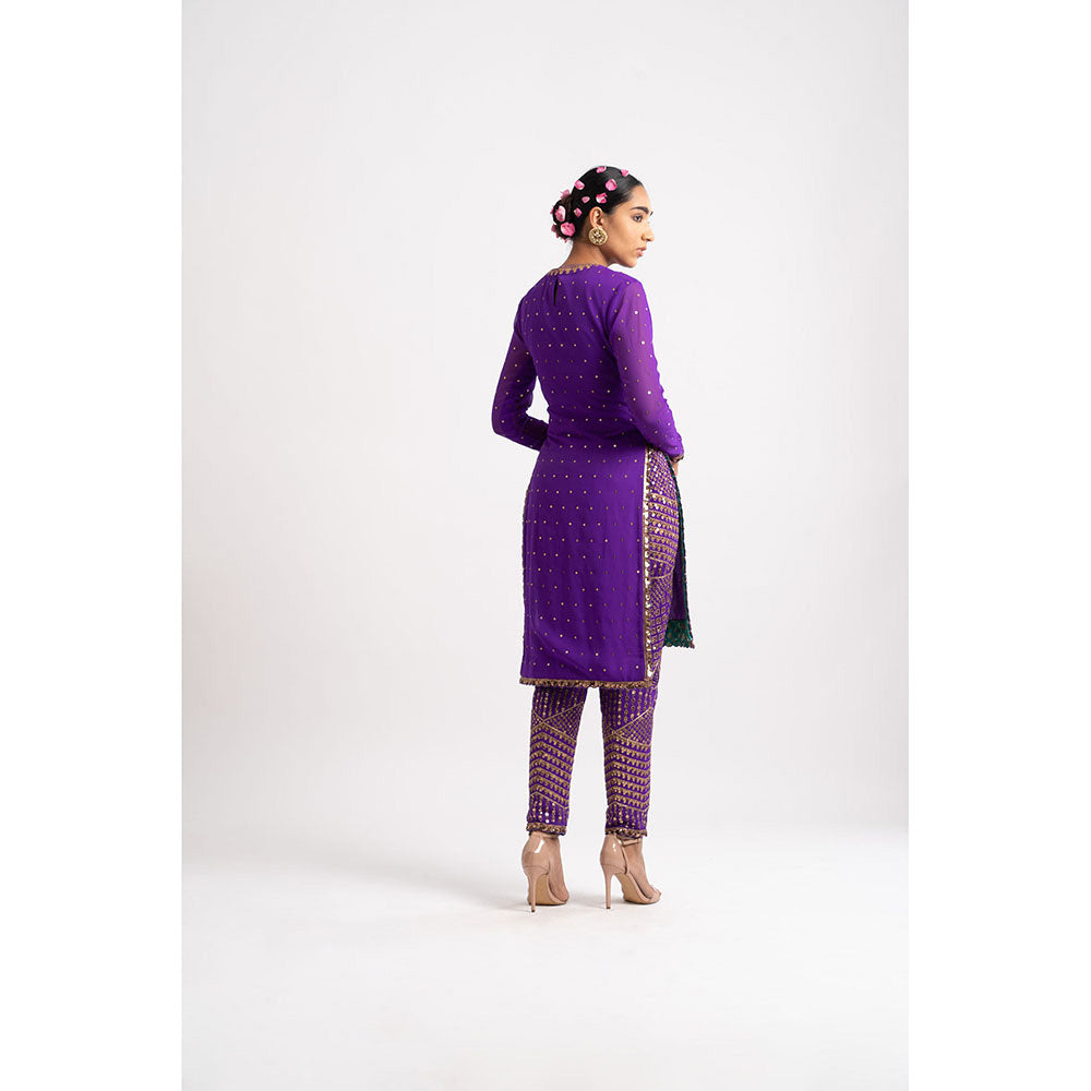 Vvani by Vani Vats Purple Round Neck Multi Geo Kurta & Pant (Set of 2)