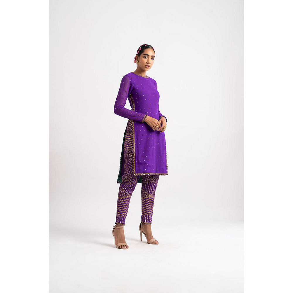 Vvani by Vani Vats Purple Round Neck Multi Geo Kurta & Pant (Set of 2)