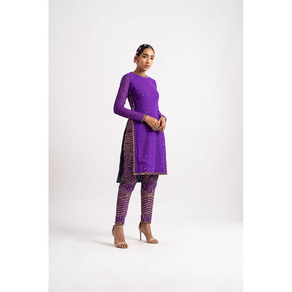 Vvani by Vani Vats Purple Round Neck Multi Geo Kurta & Pant (Set of 2)