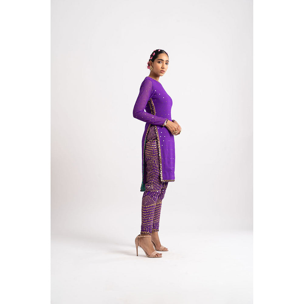 Vvani by Vani Vats Purple Round Neck Multi Geo Kurta & Pant (Set of 2)