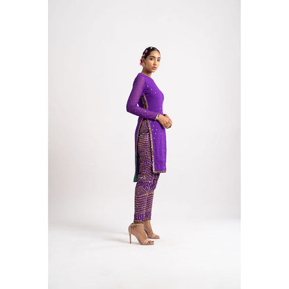 Vvani by Vani Vats Purple Round Neck Multi Geo Kurta & Pant (Set of 2)