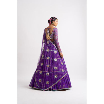 Vvani by Vani Vats Purple Multi Tier Blouse with Lehenga & Dupatta (Set of 3)