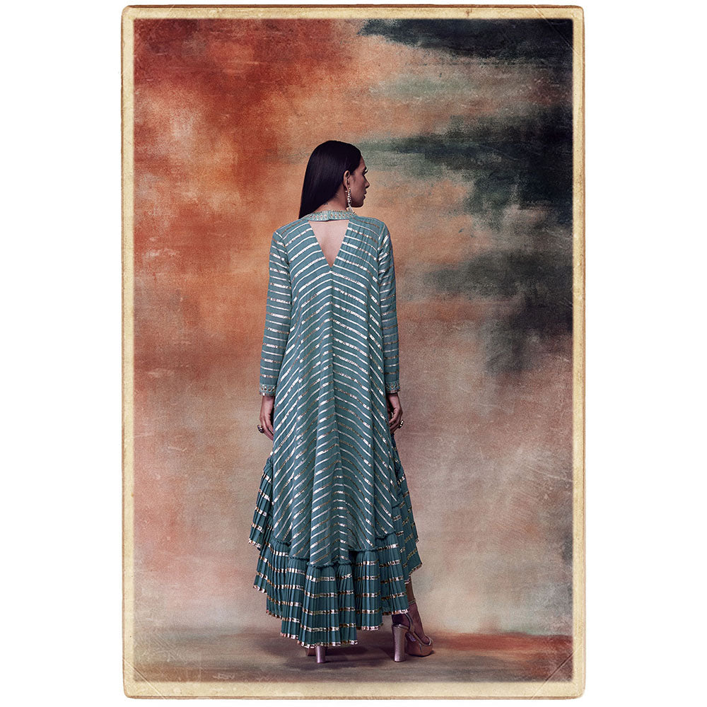 Vvani by Vani Vats Mud Green High Low Kurta & Dhoti (Set of 2)