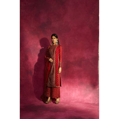 Vvani by Vani Vats Deep Red Kurta & Palazzo with Dupatta (Set of 3)