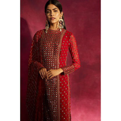 Vvani by Vani Vats Deep Red Kurta & Palazzo with Dupatta (Set of 3)