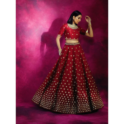 Vvani by Vani Vats Gradation Flower Crop Top & Skirt with Belt (Set of 3)