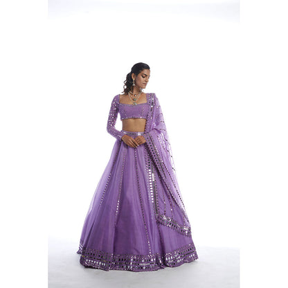 Vvani by Vani Vats Catnip Purple Blouse with Lehenga & Dupatta (Set of 3)