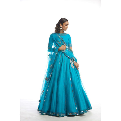 Vvani by Vani Vats Turquoise Blue Blouse with Lehenga & Dupatta (Set of 3)