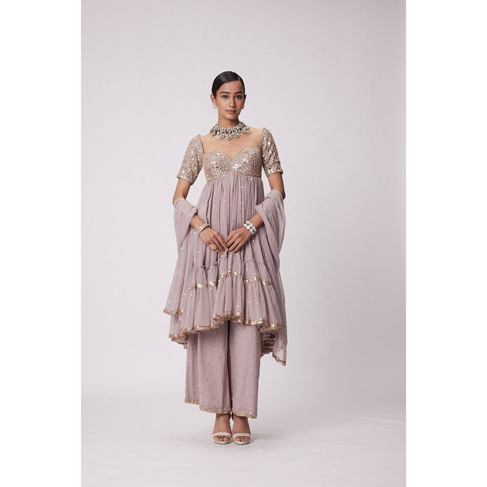 Vvani by Vani Vats Ash Pink High Low Kurta with Palazzo and Dupatta (Set of 3)