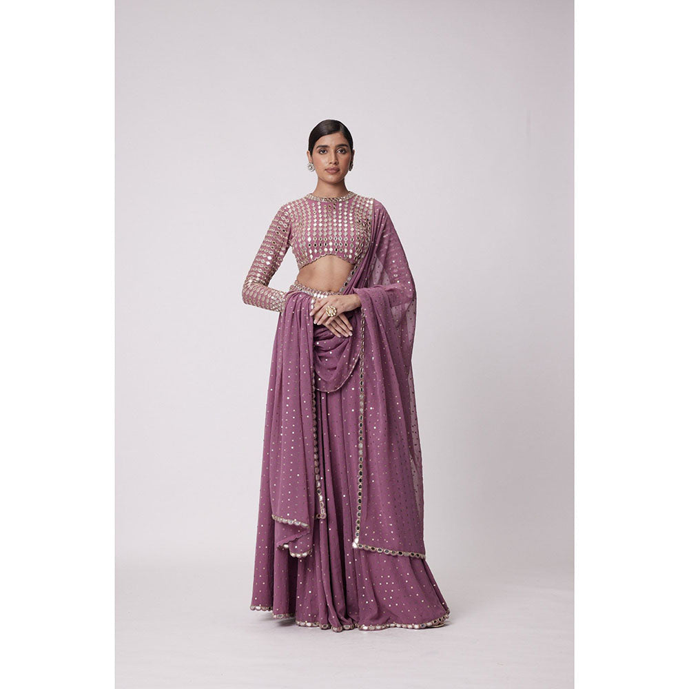 Vvani by Vani Vats Mauve Embroidered Flared Palazzo with Blouse and Dupatta (Set of 3)