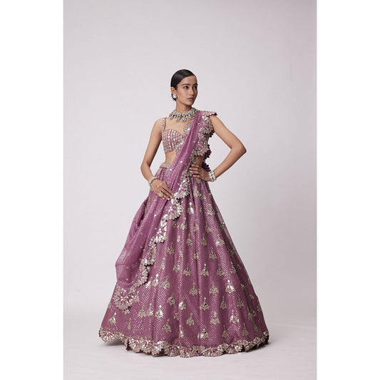 Vvani by Vani Vats Mauve Embroidered Lehenga with Blouse and Dupatta (Set of 3)