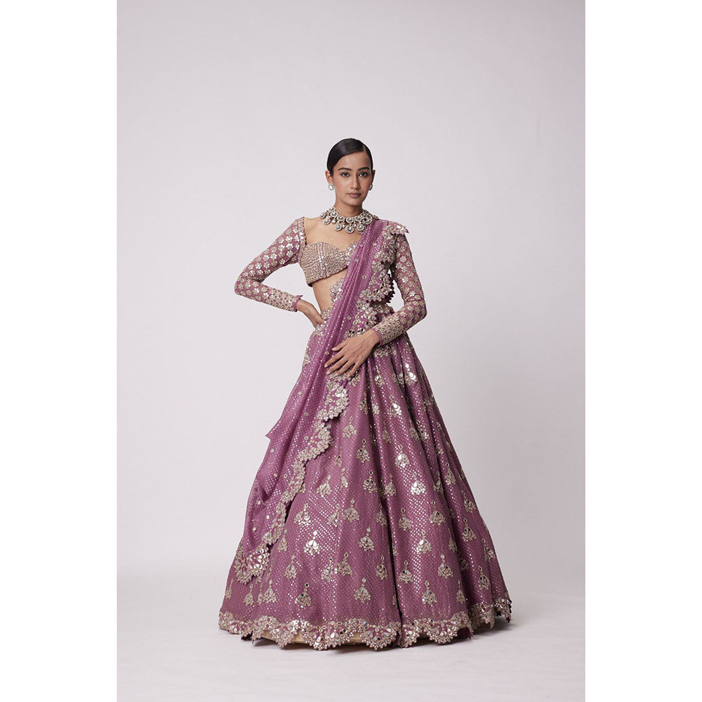 Vvani by Vani Vats Mauve Embroidered Lehenga with Blouse and Dupatta (Set of 3)