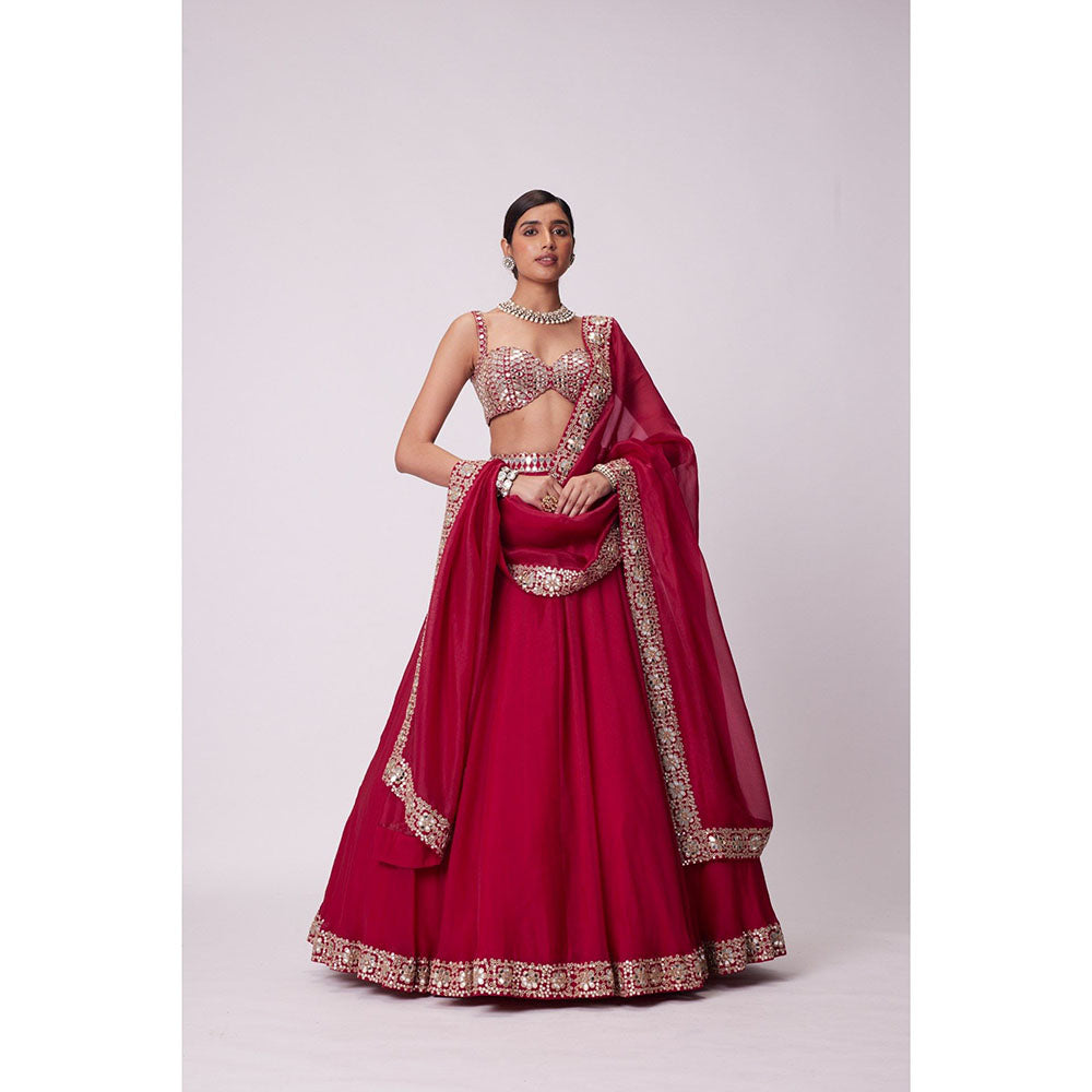 Vvani by Vani Vats Red Lehenga with Blouse and Dupatta (Set of 3)
