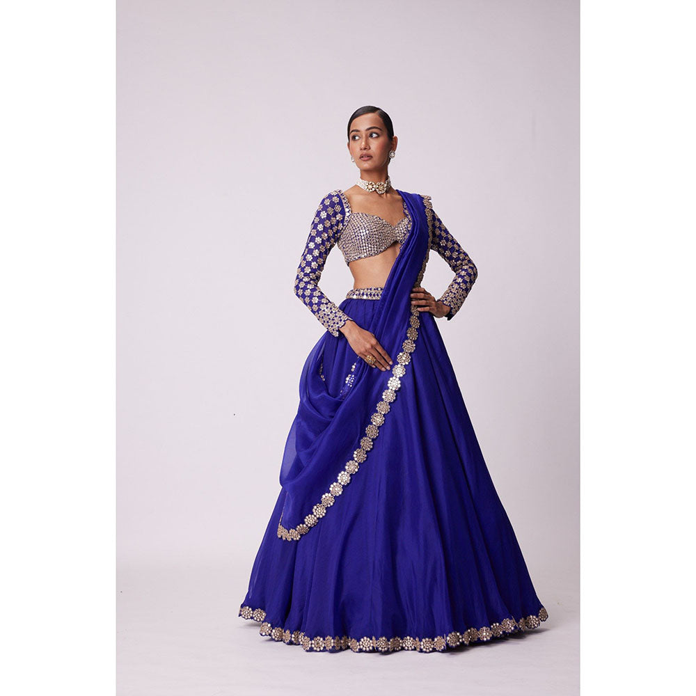 Vvani by Vani Vats Blue Embroidered Lehenga with Blouse and Dupatta (Set of 3)