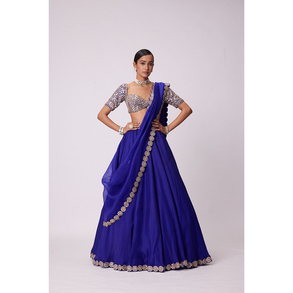 Vvani by Vani Vats Blue Hand Embroidered Lehenga with Blouse and Dupatta (Set of 3)