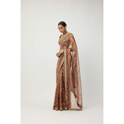 Vvani by Vani Vats Copper Shimmer Organza Saree with Stitched Blouse