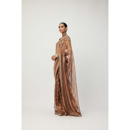 Vvani by Vani Vats Copper Shimmer Organza Saree with Stitched Blouse