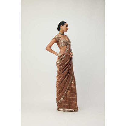 Vvani by Vani Vats Copper Shimmer Organza Saree with Stitched Blouse