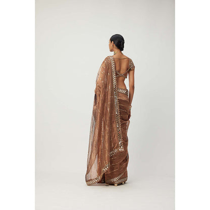 Vvani by Vani Vats Copper Shimmer Organza Saree with Stitched Blouse