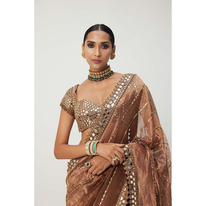 Vvani by Vani Vats Copper Shimmer Organza Saree with Stitched Blouse