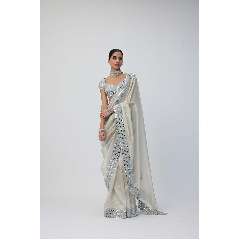 Vvani by Vani Vats Silver Shimmer Organza Saree with Stitched Blouse
