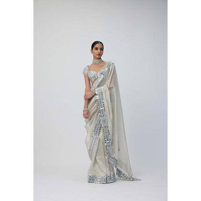 Vvani by Vani Vats Silver Shimmer Organza Saree with Stitched Blouse