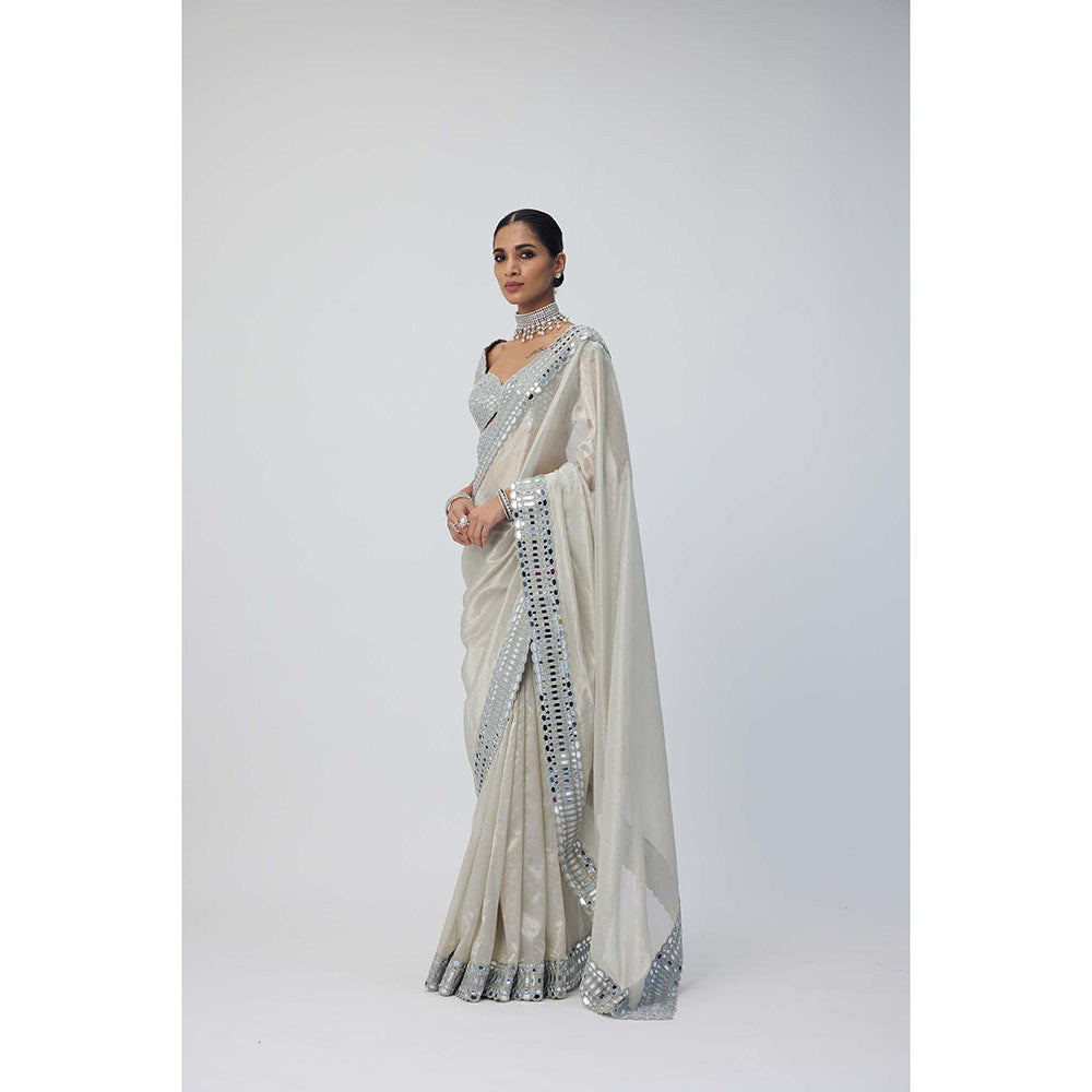 Vvani by Vani Vats Silver Shimmer Organza Saree with Stitched Blouse