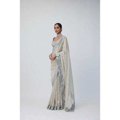 Vvani by Vani Vats Silver Shimmer Organza Saree with Stitched Blouse