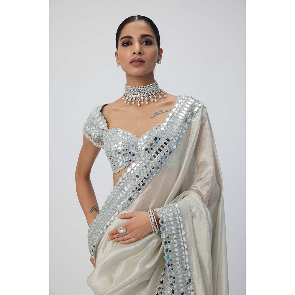 Vvani by Vani Vats Silver Shimmer Organza Saree with Stitched Blouse