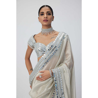 Vvani by Vani Vats Silver Shimmer Organza Saree with Stitched Blouse