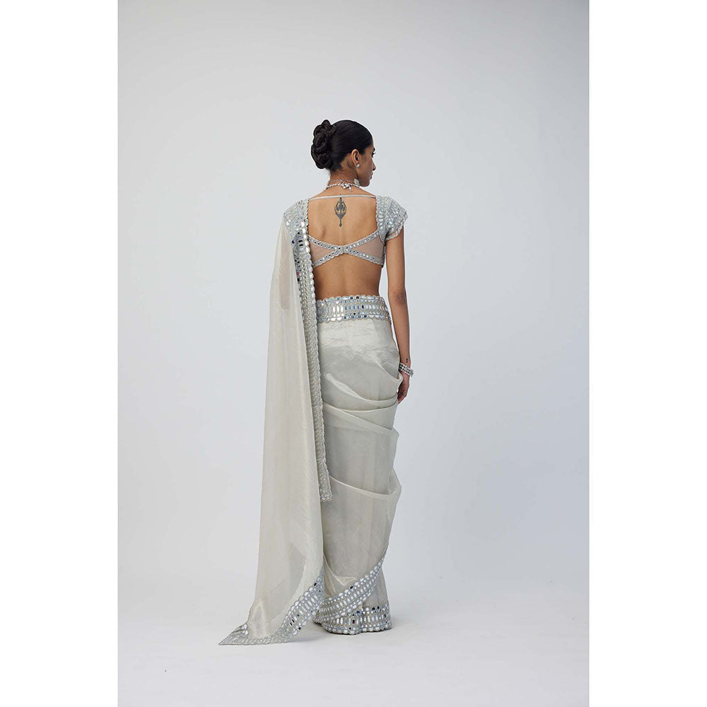 Vvani by Vani Vats Silver Shimmer Organza Saree with Stitched Blouse