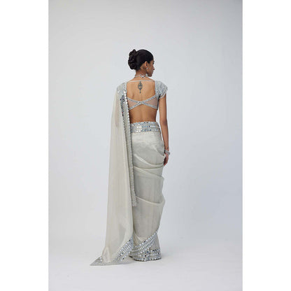 Vvani by Vani Vats Silver Shimmer Organza Saree with Stitched Blouse