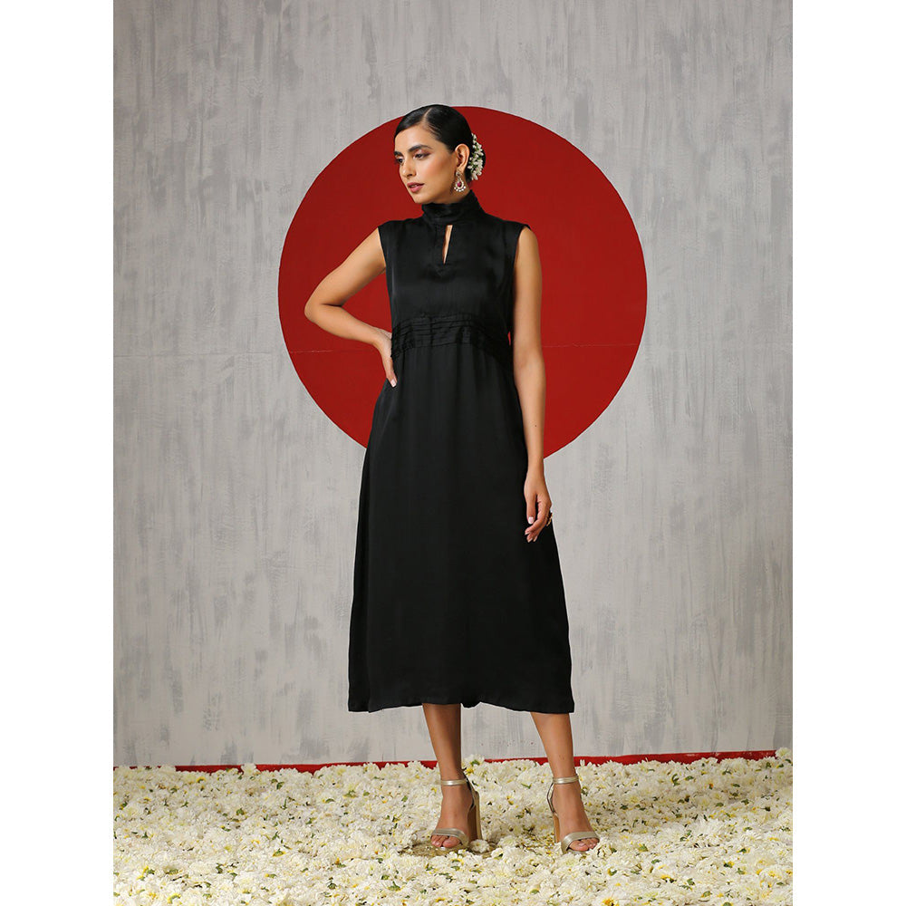 WAZIR C Black Midi Dress with Maroon Cape (Set of 2)