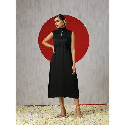 WAZIR C Black Midi Dress with Maroon Cape (Set of 2)