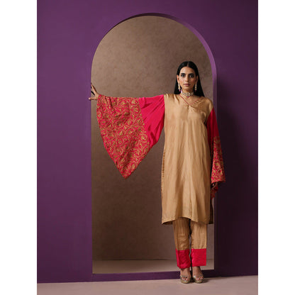 WAZIR C Embroidered Beige And Hot Pink Co-Ord (Set of 2)