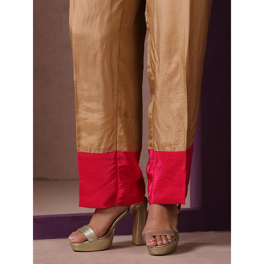 WAZIR C Embroidered Beige And Hot Pink Co-Ord (Set of 2)