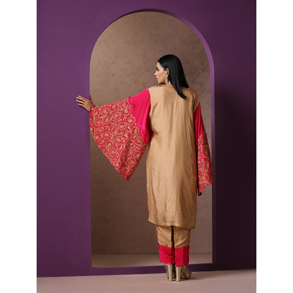 WAZIR C Embroidered Beige And Hot Pink Co-Ord (Set of 2)
