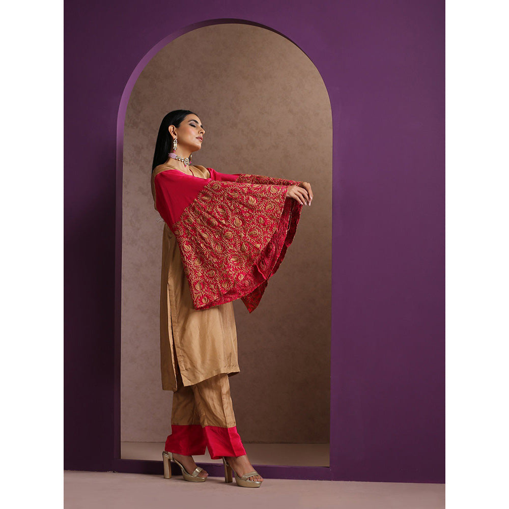 WAZIR C Embroidered Beige And Hot Pink Co-Ord (Set of 2)