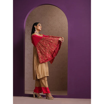 WAZIR C Embroidered Beige And Hot Pink Co-Ord (Set of 2)