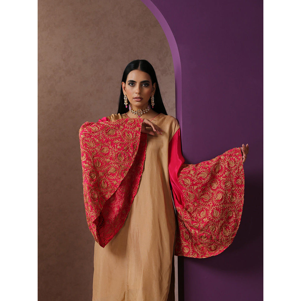 WAZIR C Embroidered Beige And Hot Pink Co-Ord (Set of 2)