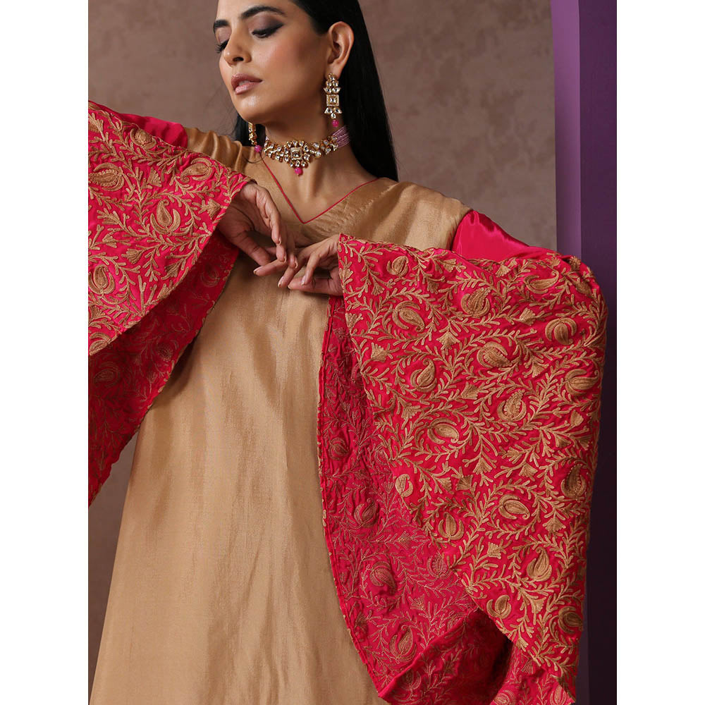 WAZIR C Embroidered Beige And Hot Pink Co-Ord (Set of 2)