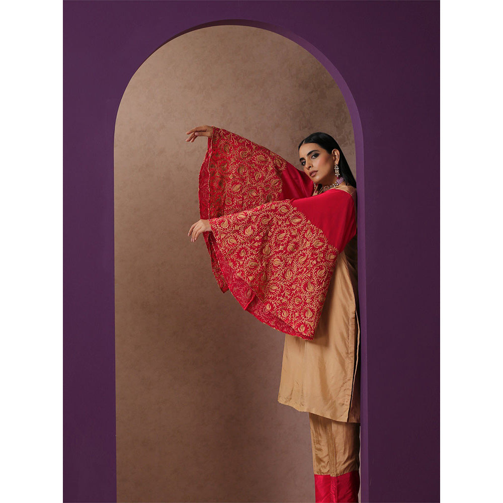 WAZIR C Embroidered Beige And Hot Pink Co-Ord (Set of 2)