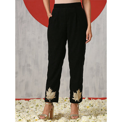 WAZIR C The Black Coord Set Includes A Velvet Kurta And Straight Fit Pants (Set of 2)