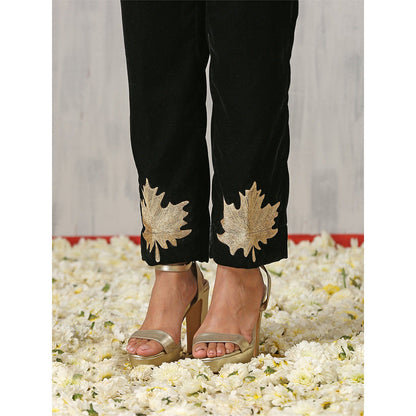 WAZIR C The Black Coord Set Includes A Velvet Kurta And Straight Fit Pants (Set of 2)