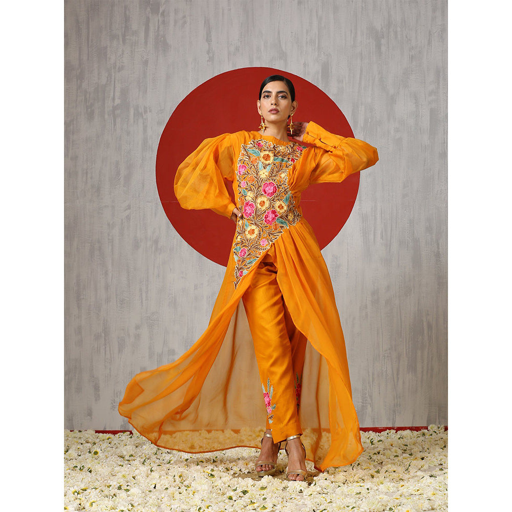 WAZIR C Mustard Top Straight Fit Pants with Drape (Set of 3)