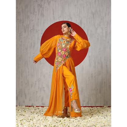 WAZIR C Mustard Top Straight Fit Pants with Drape (Set of 3)