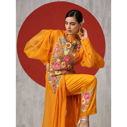 WAZIR C Mustard Top Straight Fit Pants with Drape (Set of 3)