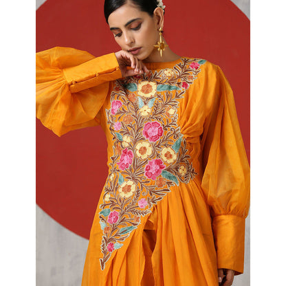 WAZIR C Mustard Top Straight Fit Pants with Drape (Set of 3)