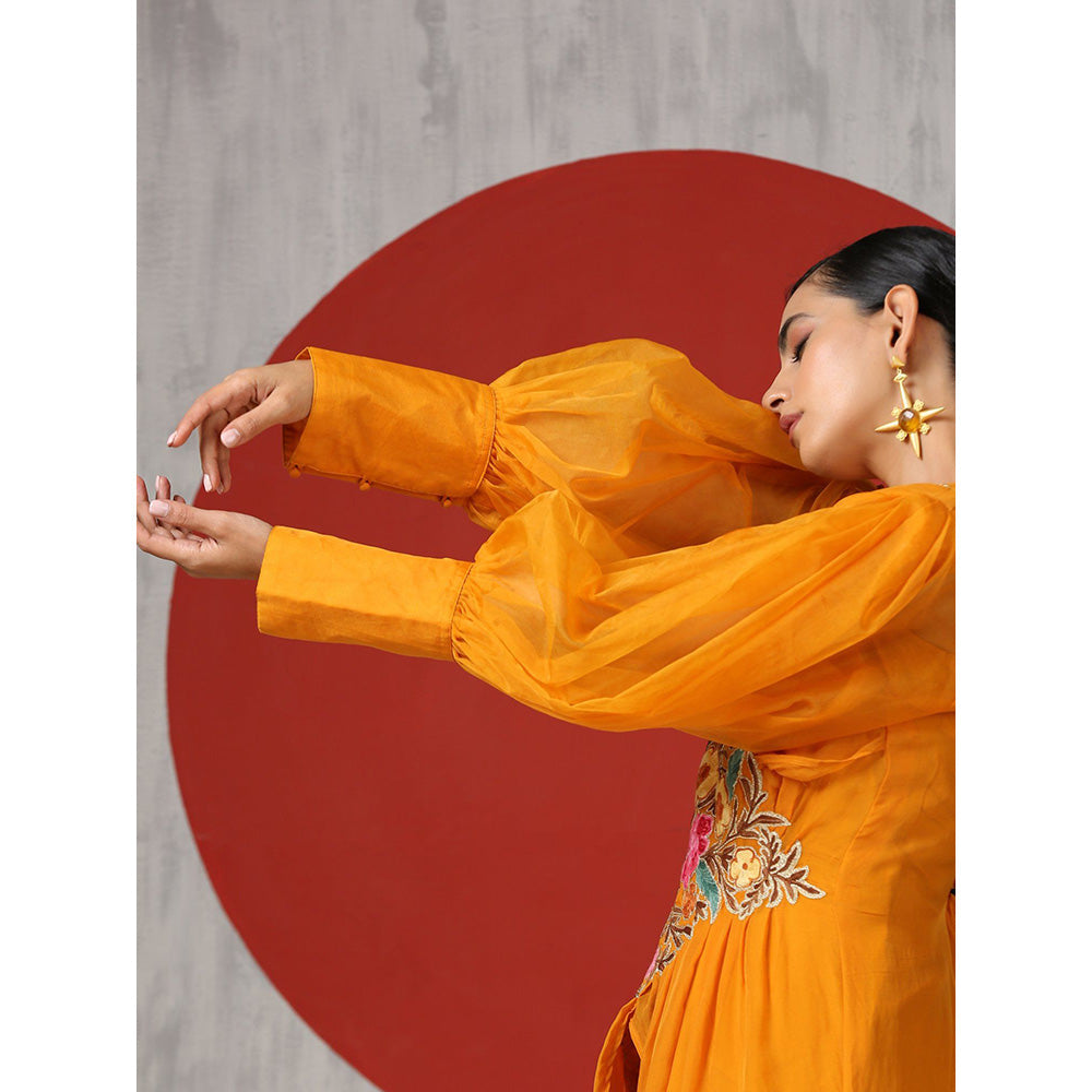 WAZIR C Mustard Top Straight Fit Pants with Drape (Set of 3)