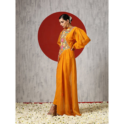 WAZIR C Mustard Top Straight Fit Pants with Drape (Set of 3)